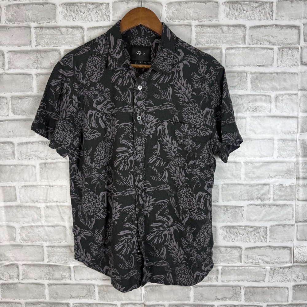 Rails Mens Pineapple Tropical Print Linen Blend Short Sleeve Button Shirt SMALL
